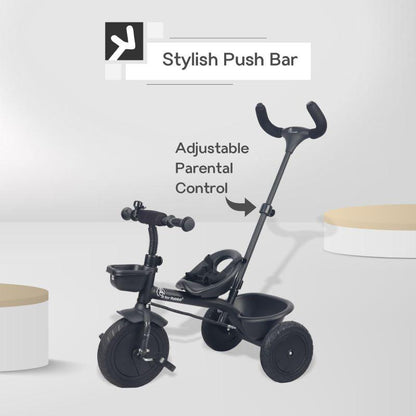 Tiny Toes T20 Plus Tricycle - 2 in 1, Rubber Wheels, Adjustable Parental Control, Cup Holder - Black