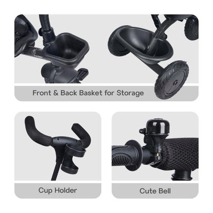 Tiny Toes T20 Plus Tricycle - 2 in 1, Rubber Wheels, Adjustable Parental Control, Cup Holder - Black
