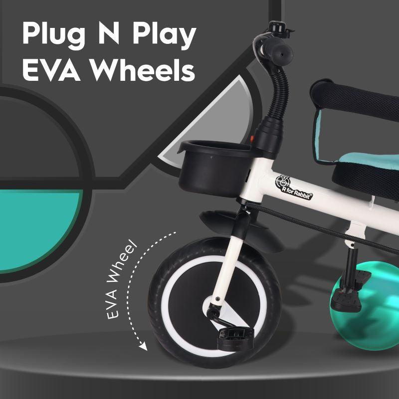 Tiny Toes T30 Ace Tricycle - 3 in 1, Adjustable Parental Control & Canopy, Front & Rear Basket - Lake Blue