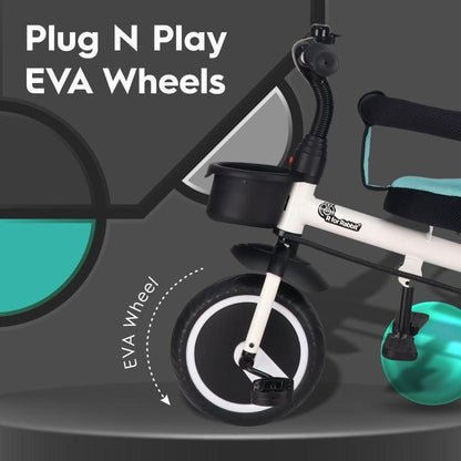 Tiny Toes T30 Ace Tricycle - 3 in 1, Adjustable Parental Control & Canopy, Front & Rear Basket - Lake Blue