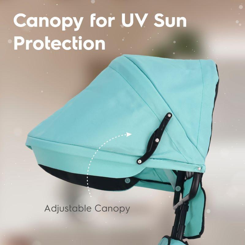 Tiny Toes T30 Ace Tricycle - 3 in 1, Adjustable Parental Control & Canopy, Front & Rear Basket - Lake Blue