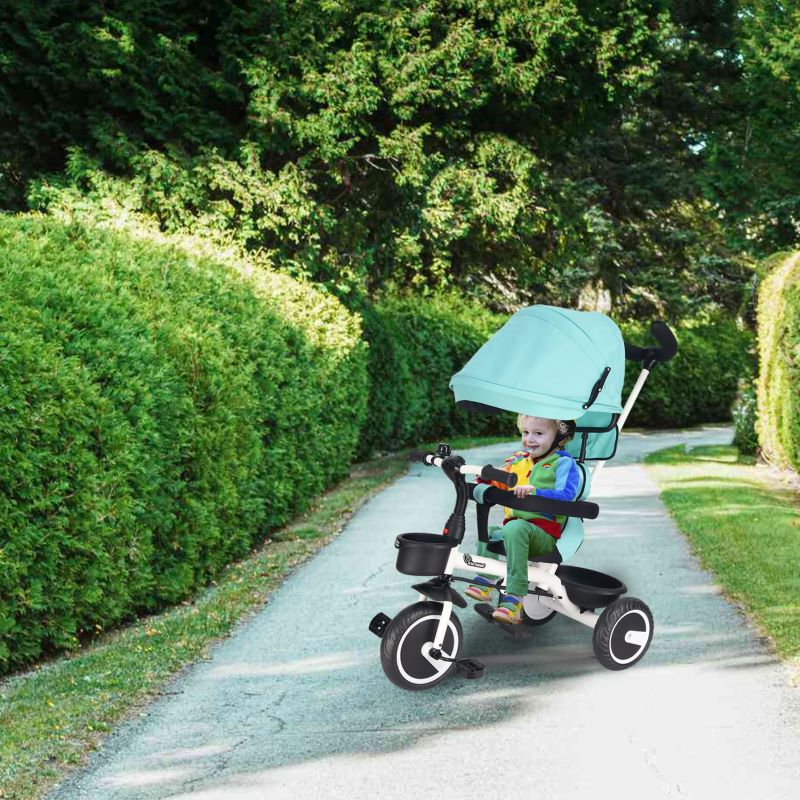 Tiny Toes T30 Ace Tricycle - 3 in 1, Adjustable Parental Control & Canopy, Front & Rear Basket - Lake Blue