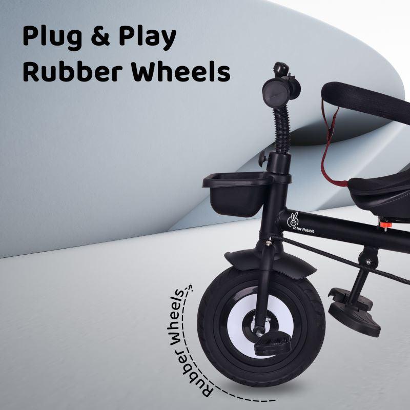 Tiny Toes T40 Plus Tricycle - Rubber Wheels, 360 Rotatable Seat, Adjustable Canopy, Parental Control, Front & Rear Baskets, 1.5-5 years - Maroon Black