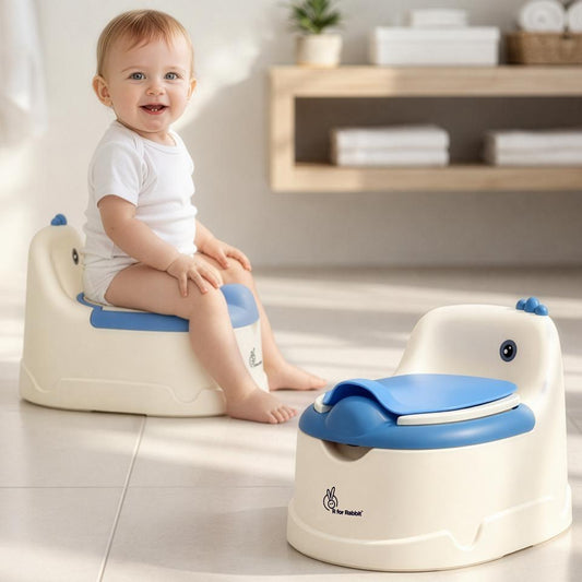 Tiny Tots Dino BPA-Free Potty Training Toilet Seat For Baby With Cushion - White Blue