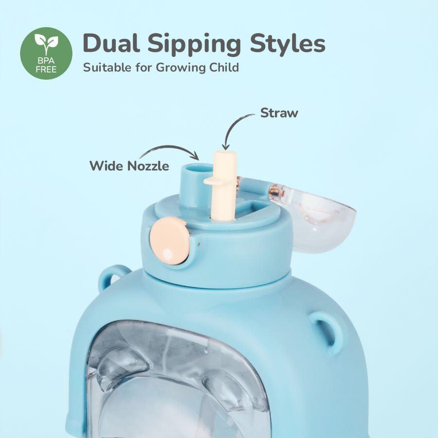 Tritan Baloo Straw Sipper Bottle 1000ml BPA free Tritan Material with Silicone Straw - Blue