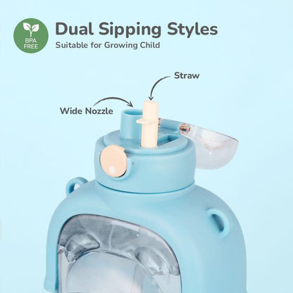 Tritan Baloo Straw Sipper Bottle 1000ml BPA free Tritan Material with Silicone Straw - Blue