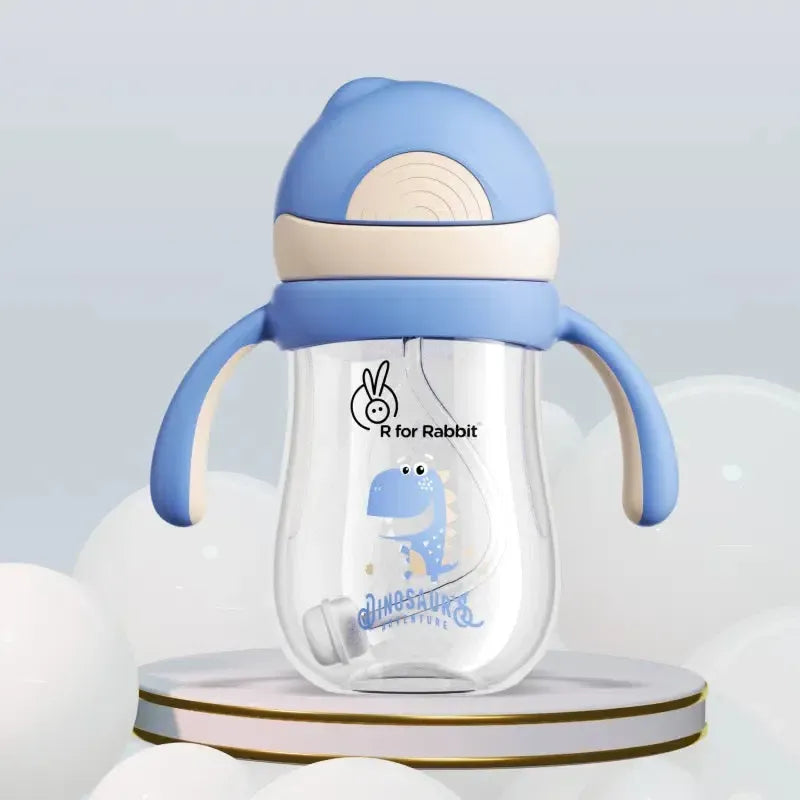 Tritan Dino Straw Sipper Bottle for kids 320ml - Cream Blue