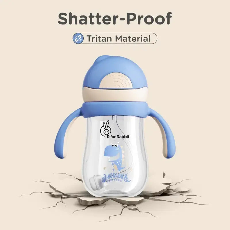 Tritan Dino Straw Sipper Bottle for kids 320ml - Cream Blue