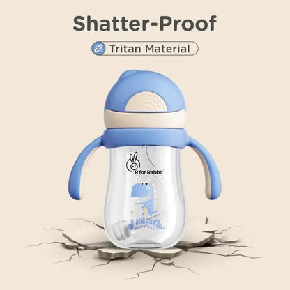 Tritan Dino Straw Sipper Bottle for kids 320ml - Cream Blue