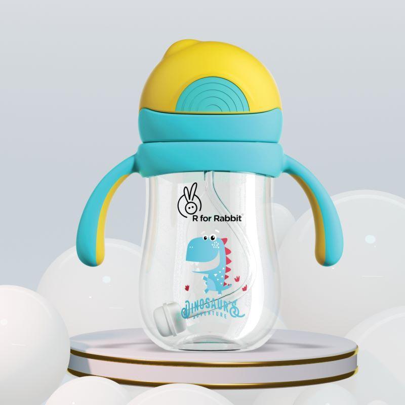Tritan Dino Straw Sipper Bottle for kids 320ml - Yellow Blue