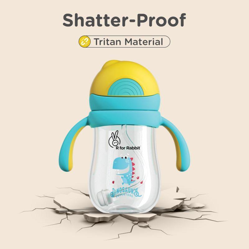 Tritan Dino Straw Sipper Bottle for kids 320ml - Yellow Blue