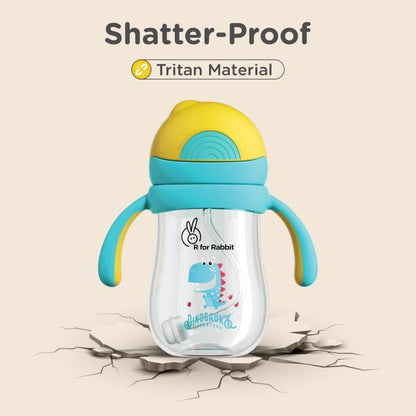 Tritan Dino Straw Sipper Bottle for kids 320ml - Yellow Blue