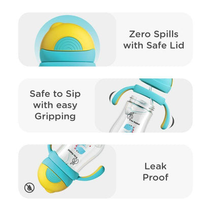 Tritan Dino Straw Sipper Bottle for kids 320ml - Yellow Blue
