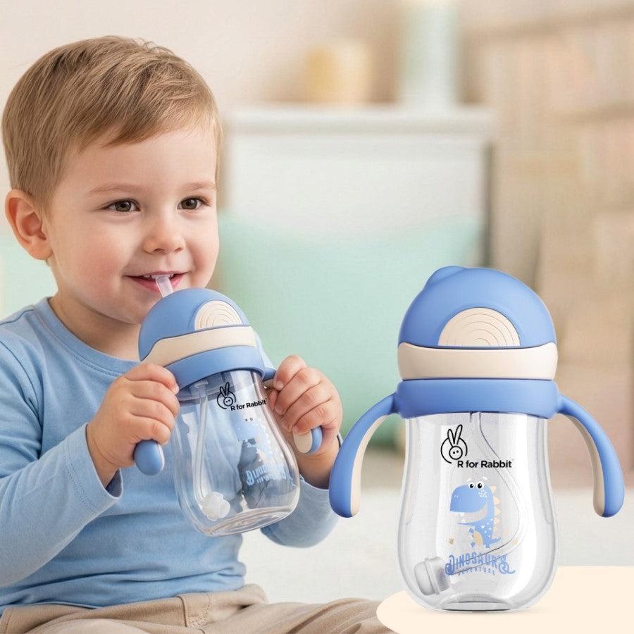 Tritan Dino Straw Sipper Bottle for kids 320ml - Cream Blue