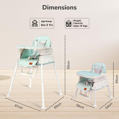 Truffle High Chair For Kids 4-in-1 Convertible Scratch Proof & Anti-Skid Rubber Base High Chair - Sea Green