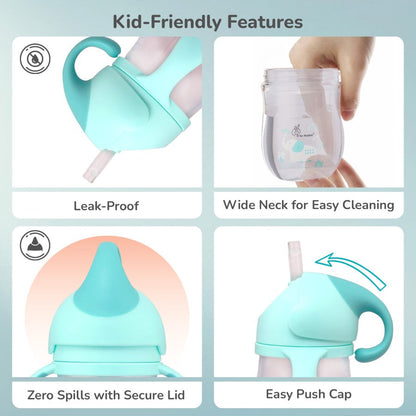Trunky Baby Straw Sipper Bottle 320ml With Safe BPA free PP Material - Lake Blue