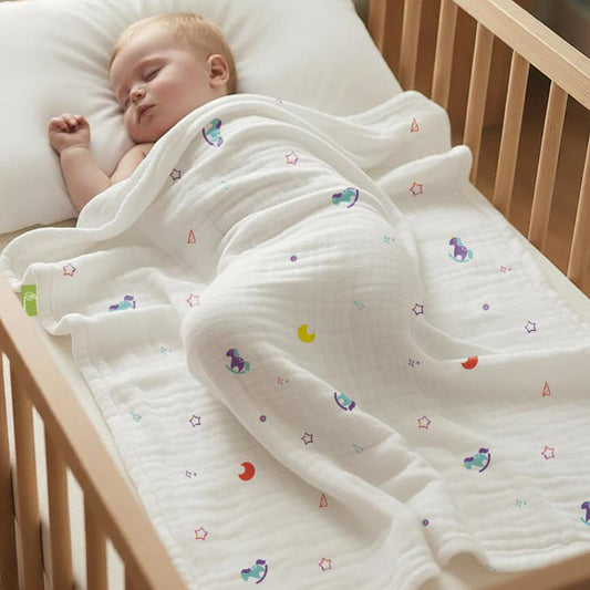 Softkins Muslin Baby Blanket With 6 Layers - Newborn Swaddle & All Season Blanket - Unicorn White