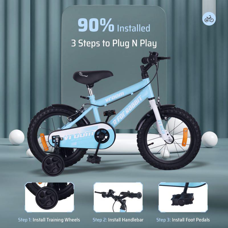 Vroom Bicycle For Kids 14 Inch With 90% Plug and Play For Ease of Installation - Lake Blue
