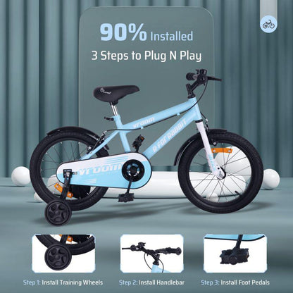 Vroom Bicycle For Kids 16 Inch With 90% Plug And Play For Ease Of Installation, Wide Training Wheels, Adjustable Seat, 4-7yrs, Upto 40kgs - Lake Blue
