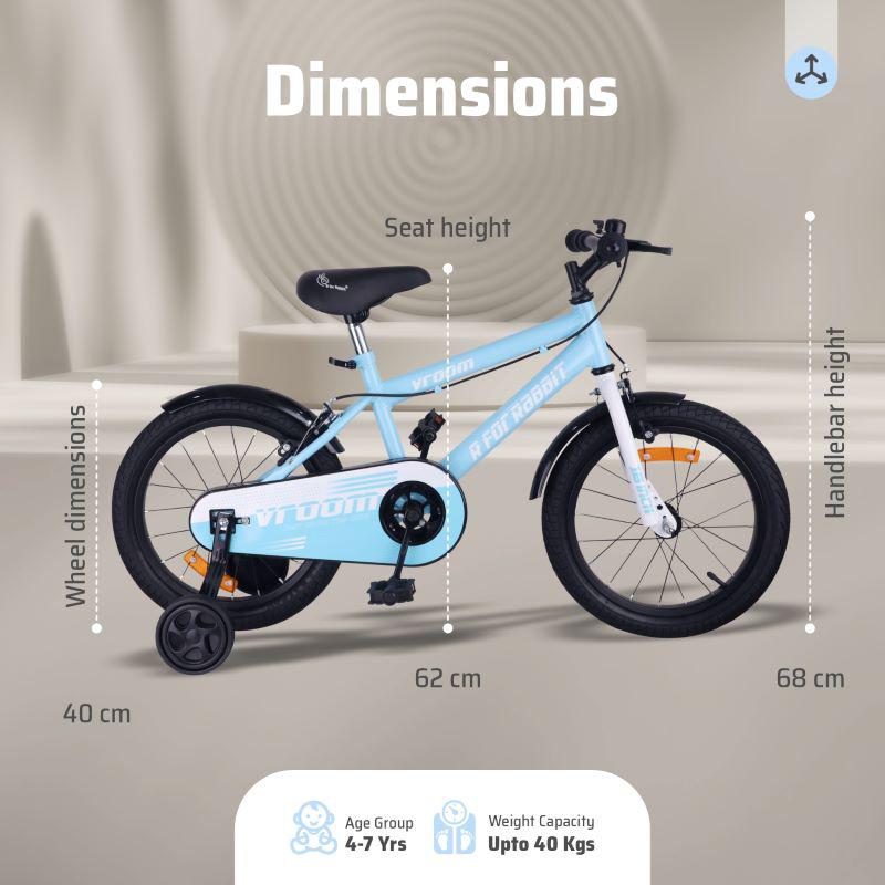 Vroom Bicycle For Kids 16 Inch With 90% Plug And Play For Ease Of Installation, Wide Training Wheels, Adjustable Seat, 4-7yrs, Upto 40kgs - Lake Blue