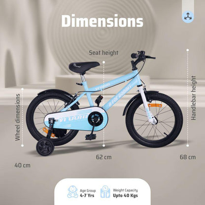 Vroom Bicycle For Kids 16 Inch With 90% Plug And Play For Ease Of Installation, Wide Training Wheels, Adjustable Seat, 4-7yrs, Upto 40kgs - Lake Blue