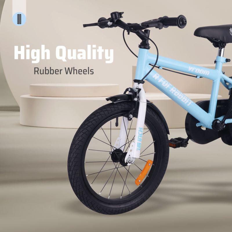 Vroom Bicycle For Kids 16 Inch With 90% Plug And Play For Ease Of Installation, Wide Training Wheels, Adjustable Seat, 4-7yrs, Upto 40kgs - Lake Blue