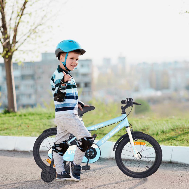 Vroom Bicycle For Kids 16 Inch With 90% Plug And Play For Ease Of Installation, Wide Training Wheels, Adjustable Seat, 4-7yrs, Upto 40kgs - Lake Blue