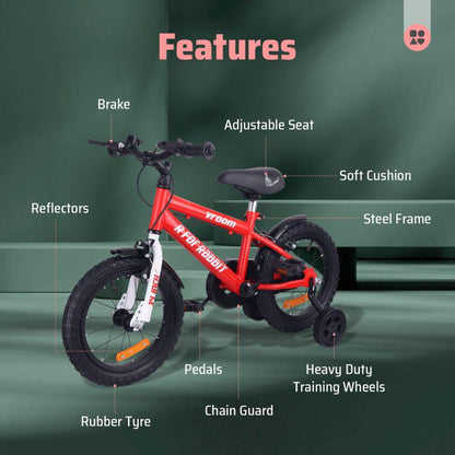 Vroom Bicycle For Kids 14 Inch With 90% Plug and Play For Ease of Installation - Red