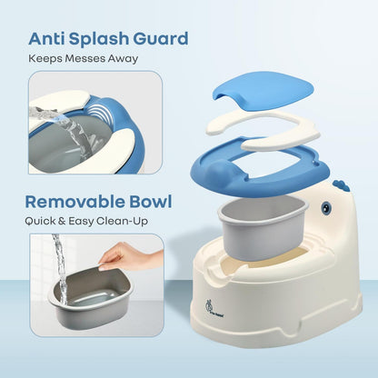 Tiny Tots Dino BPA-Free Potty Training Toilet Seat For Baby With Cushion - White Blue