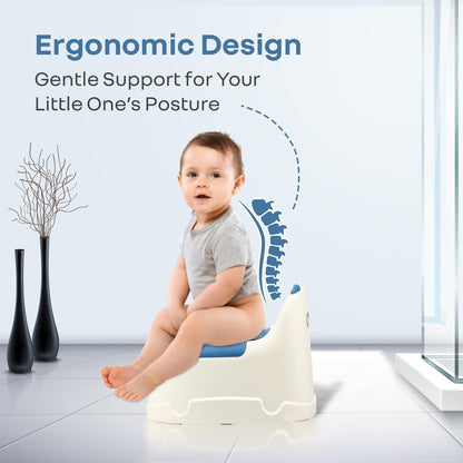 Tiny Tots Dino BPA-Free Potty Training Toilet Seat For Baby With Cushion - White Blue