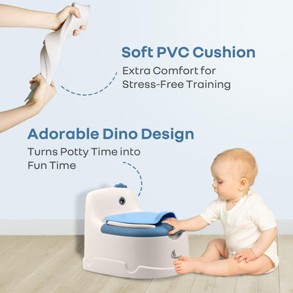 Tiny Tots Dino BPA-Free Potty Training Toilet Seat For Baby With Cushion - White Blue