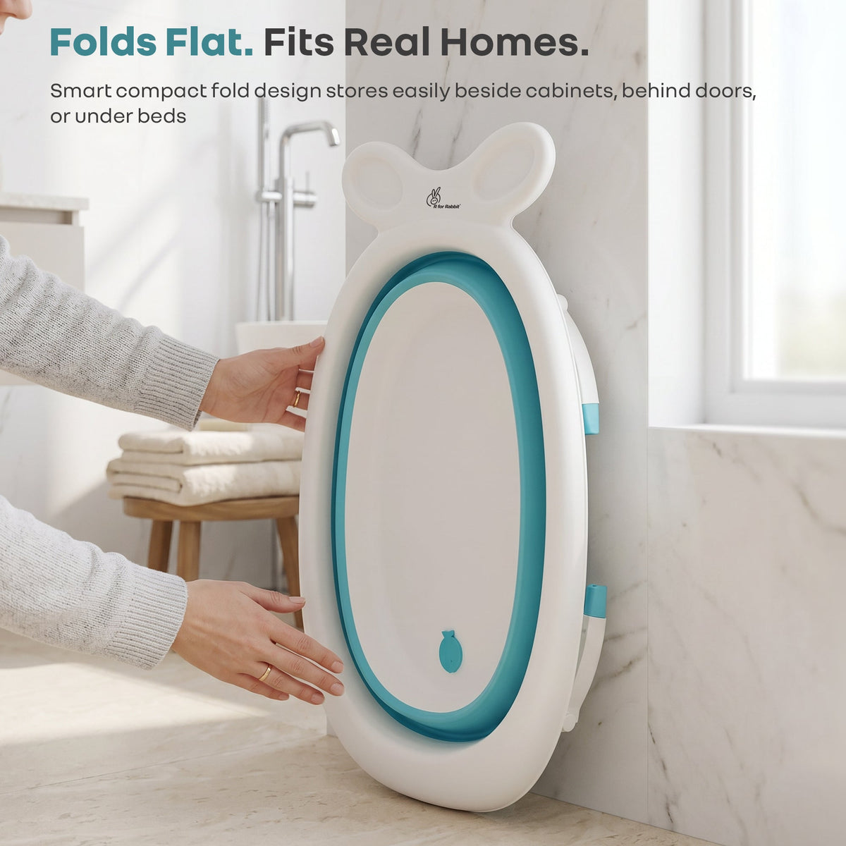 Bubble Double Finzy Baby Bathtub 9-36 Months, Foldable Cocoon Design, Anti-Skid Base & Drain Plug - White Blue