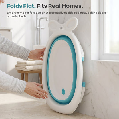 Bubble Double Finzy Baby Bathtub 9-36 Months, Foldable Cocoon Design, Anti-Skid Base & Drain Plug - White Blue