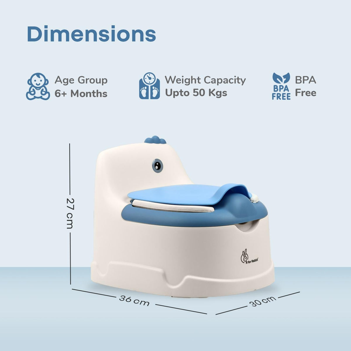 Tiny Tots Dino BPA-Free Potty Training Toilet Seat For Baby With Cushion - White Blue
