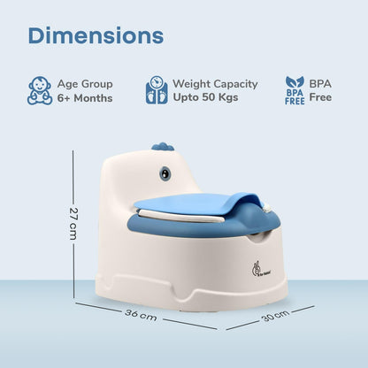 Tiny Tots Dino BPA-Free Potty Training Toilet Seat For Baby With Cushion - White Blue
