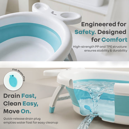 Bubble Double Finzy Baby Bathtub 9-36 Months, Foldable Cocoon Design, Anti-Skid Base & Drain Plug - White Blue