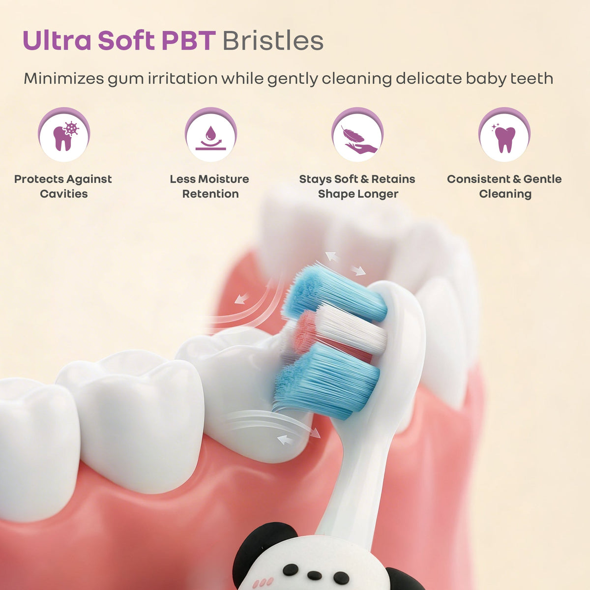 Tiny Smiles Zoobie Kids Toothbrush for 2+ Years, Ultra-Soft PBT Bristles, Self-Standing Animal Design Brush - White Doggy