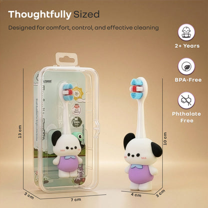 Tiny Smiles Zoobie Kids Toothbrush for 2+ Years, Ultra-Soft PBT Bristles, Self-Standing Animal Design Brush - White Doggy