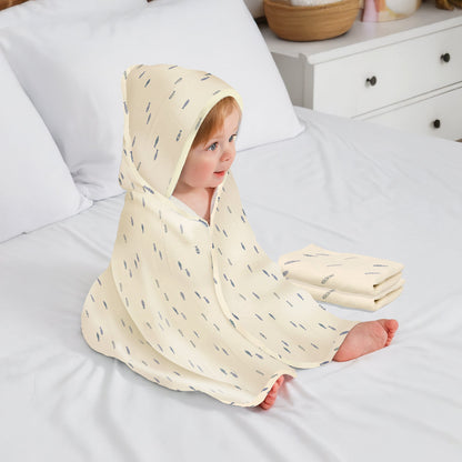 Softkins Baby Hooded Knit Towel with 100% Natural Cotton, Soft & Quick Dry - White Fishy