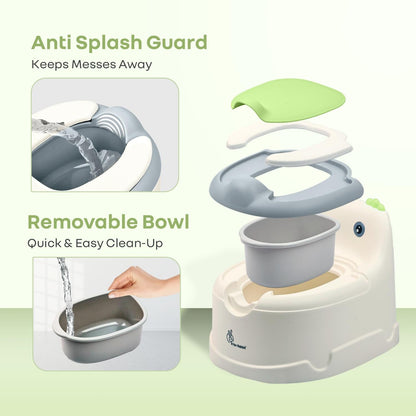 Tiny Tots Dino BPA-Free Potty Training Toilet Seat For Baby With Cushion - White Green