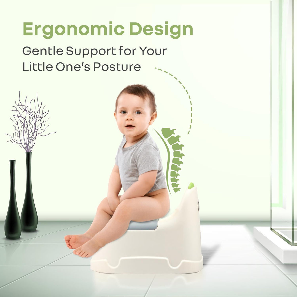 Tiny Tots Dino BPA-Free Potty Training Toilet Seat For Baby With Cushion - White Green