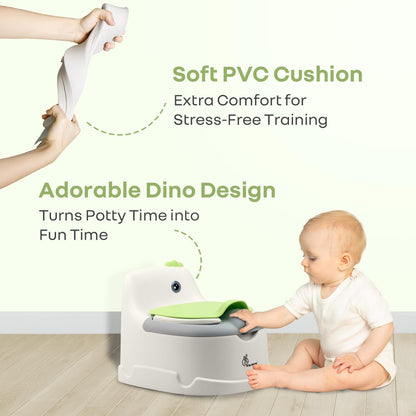 Tiny Tots Dino BPA-Free Potty Training Toilet Seat For Baby With Cushion - White Green
