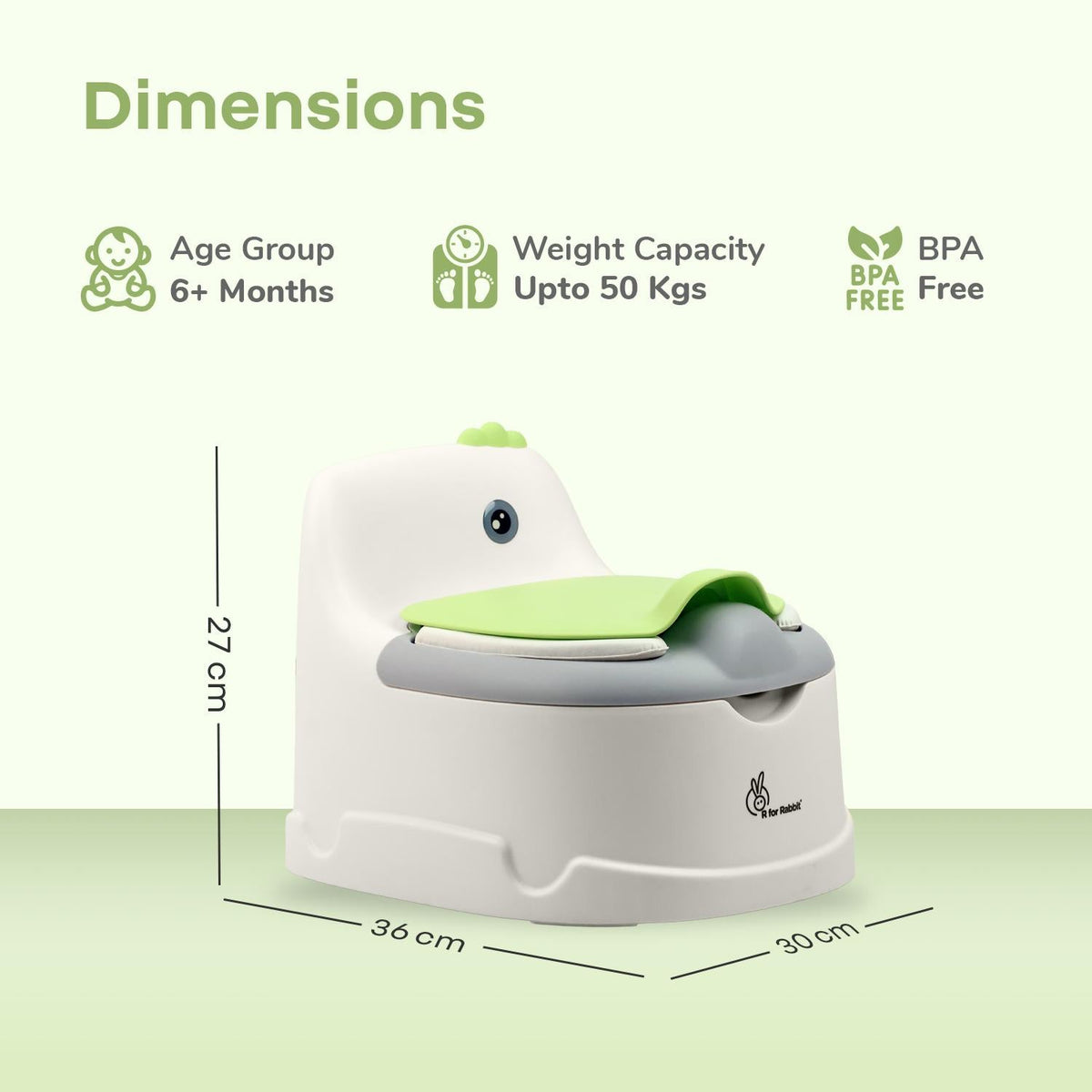 Tiny Tots Dino BPA-Free Potty Training Toilet Seat For Baby With Cushion - White Green