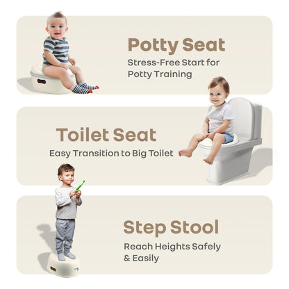 Tiny Tots Mellow 3-In-1 Convertible Potty Training Seat Safe & Ergonomic Chair - White Grey