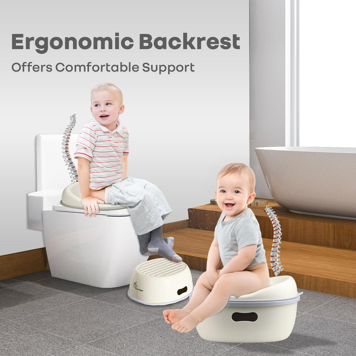 Tiny Tots Mellow 3-In-1 Convertible Potty Training Seat Safe & Ergonomic Chair - White Grey