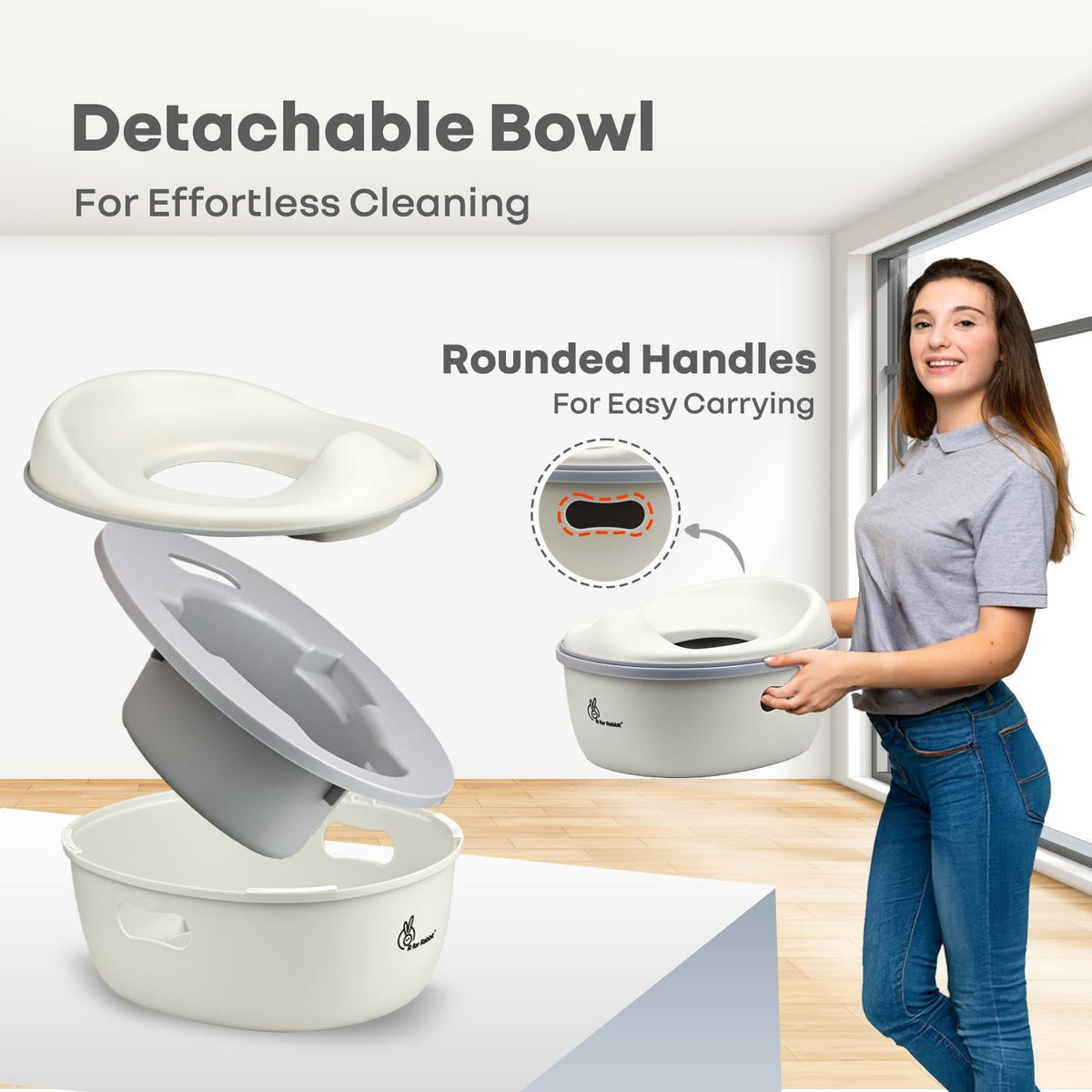 Tiny Tots Mellow 3-In-1 Convertible Potty Training Seat Safe & Ergonomic Chair - White Grey