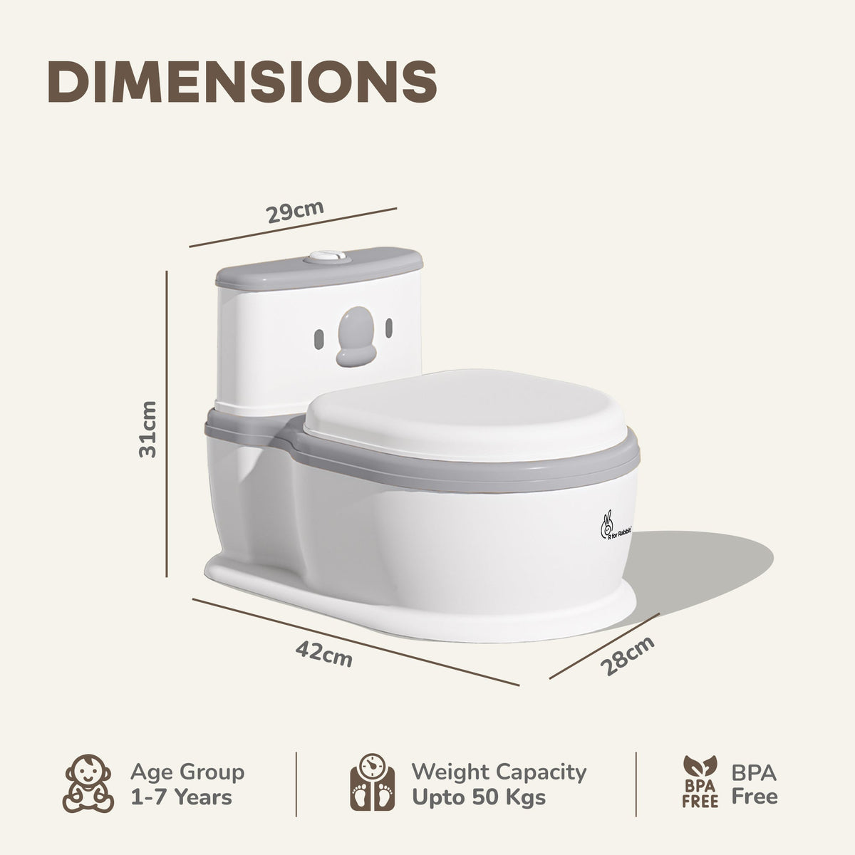 Little Grownup Pixie Potty Training Seat For Kids With Music & Tissue Storage - White Grey