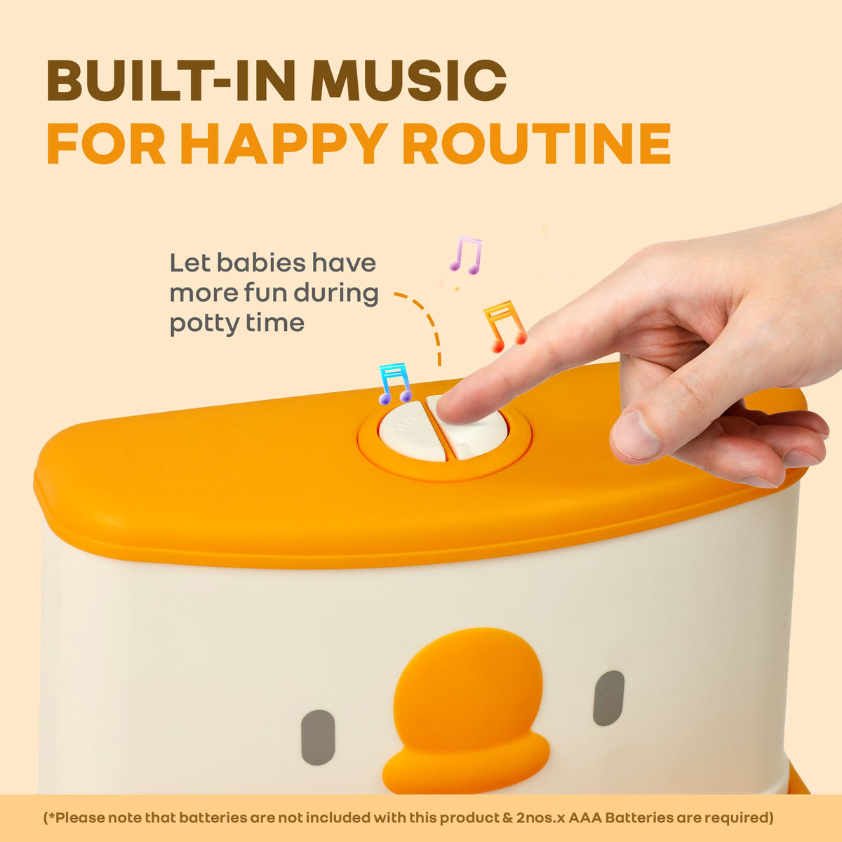 Little Grownup Pixie Potty Training Seat For Kids With Music & Tissue Storage - White Orange