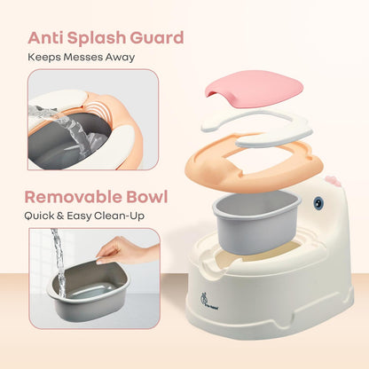 Tiny Tots Dino BPA-Free Potty Training Toilet Seat For Baby With Cushion - White Pink