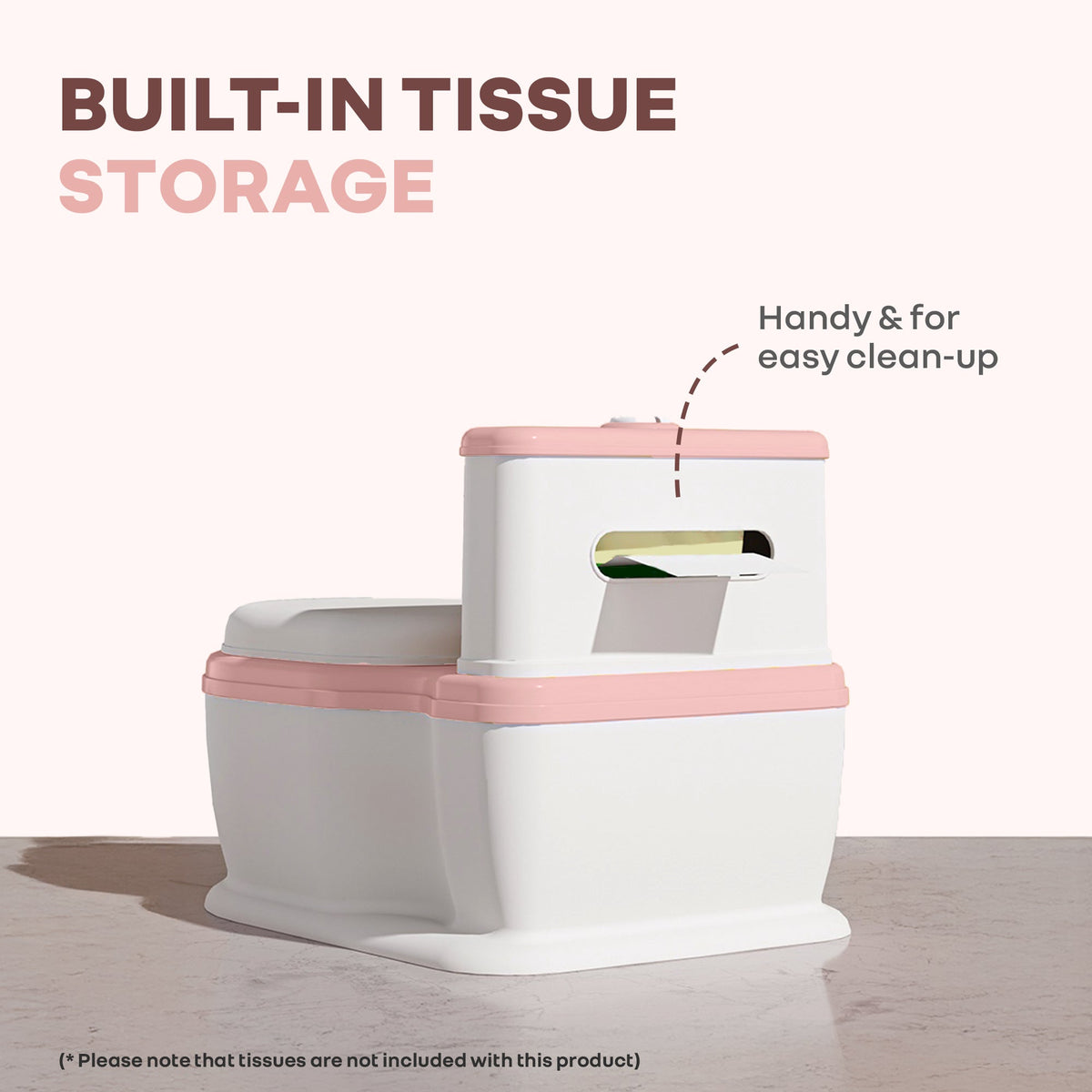 Little Grownup Pixie Potty Training Seat For Kids With Music & Tissue Storage - White Pink